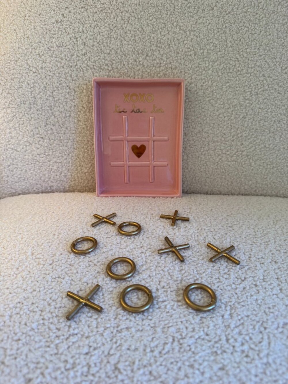 Pink XOXO Tic Tac Toe Ceramic and Metal Valentine Tray Set